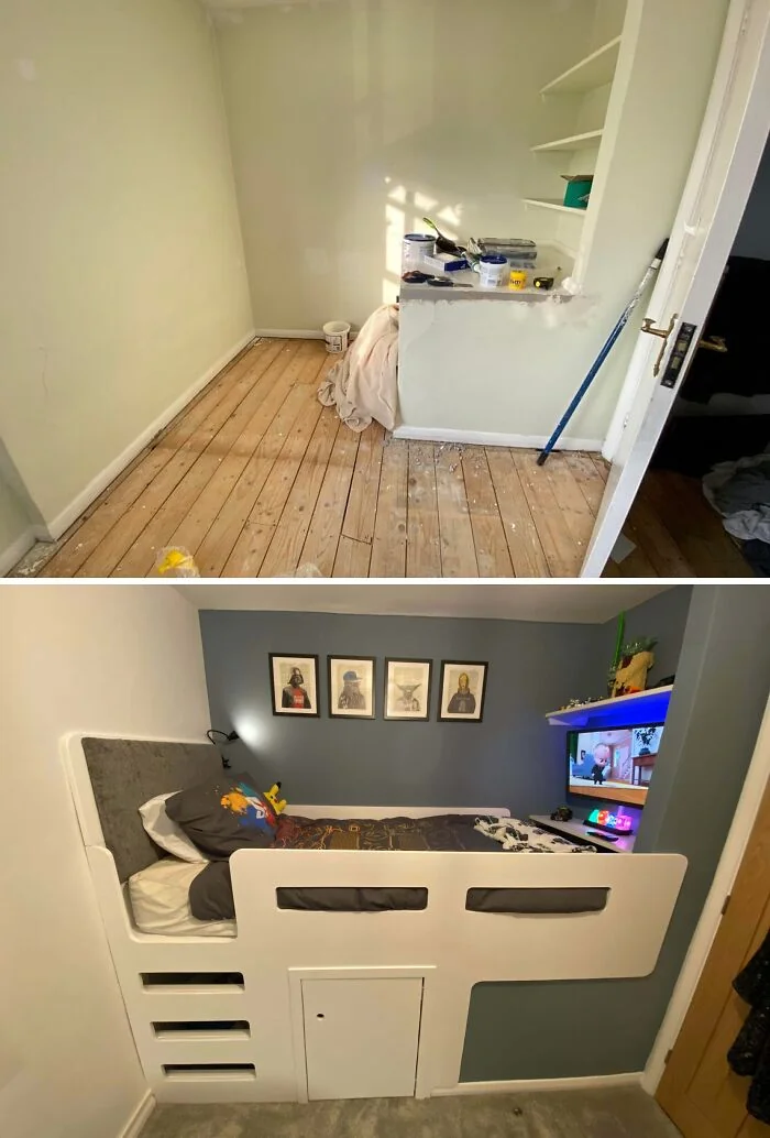 Двухъярусная кровать с лестничным ящиком. © reddit.com/r/DIYHome