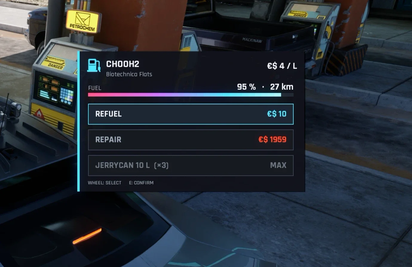 Теперь машину можно заправлять. © Cyberpunk 2077