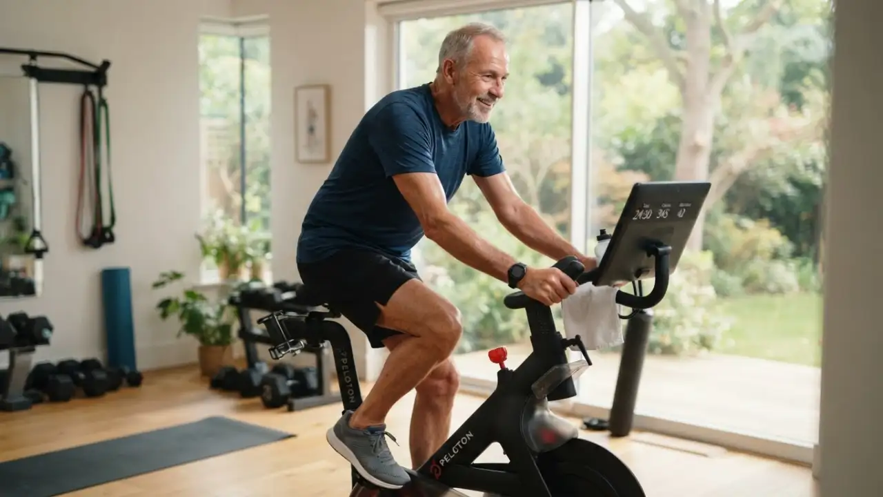 Мужчина на велотренажере.