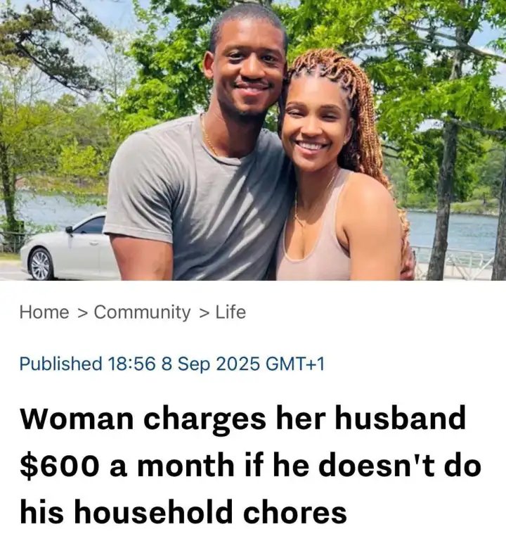 Женщина берет с мужа 600 долларов в месяц, если он не выполняет домашние обязанности.