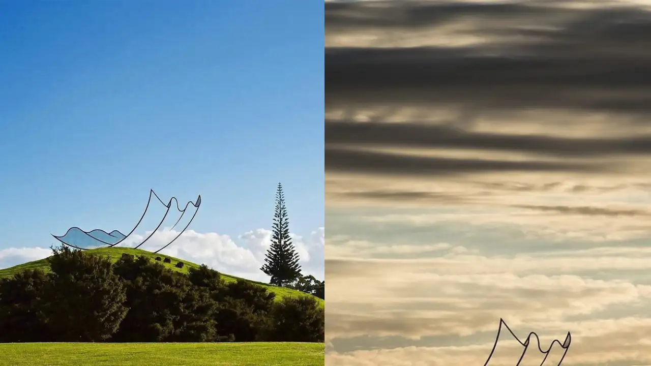 Гигантская скульптура мультяшного листа в Новой Зеландии.