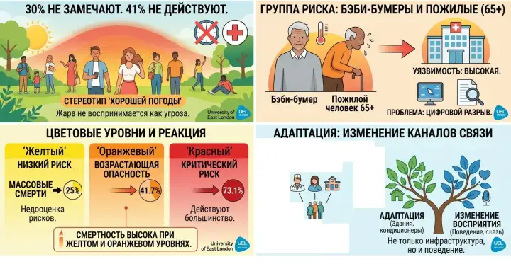 Пожилые люди не воспринимают жару как угрозу.