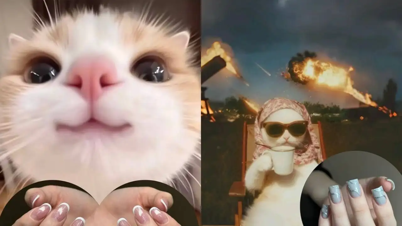 Мастер маникюра накладывает фотографии своих работ на котиков.