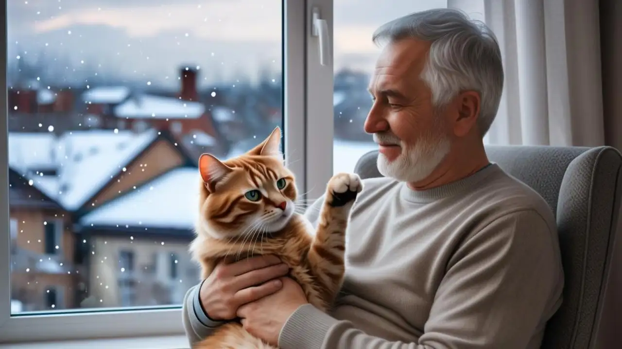 Кот со своим хозяином.