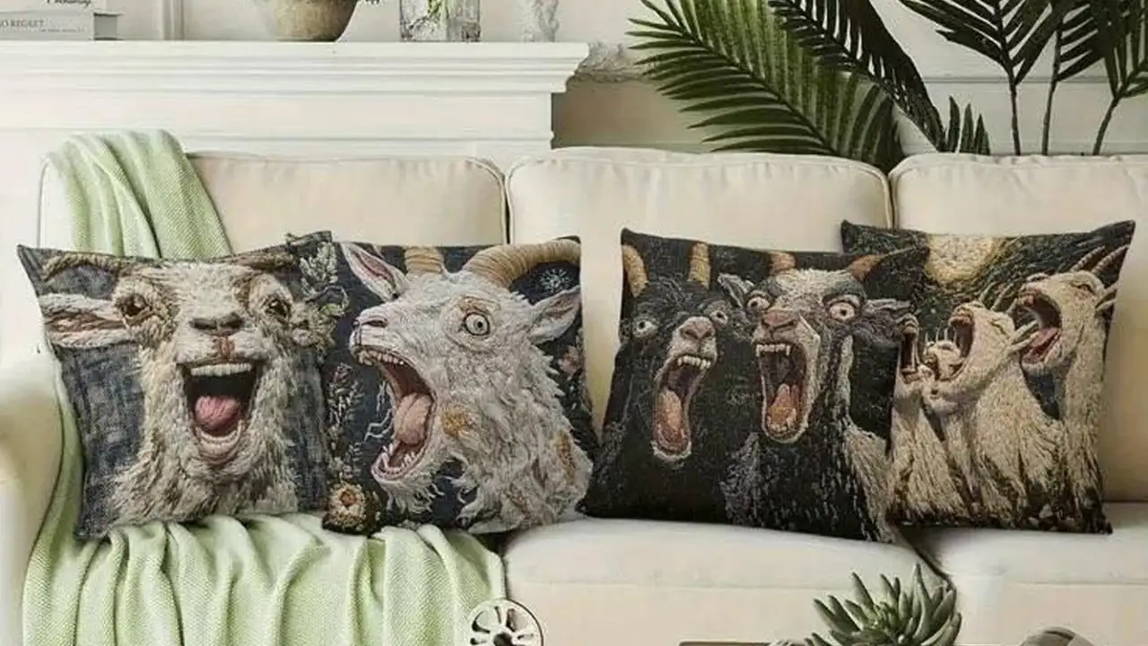 Подушки с орущими козлами.