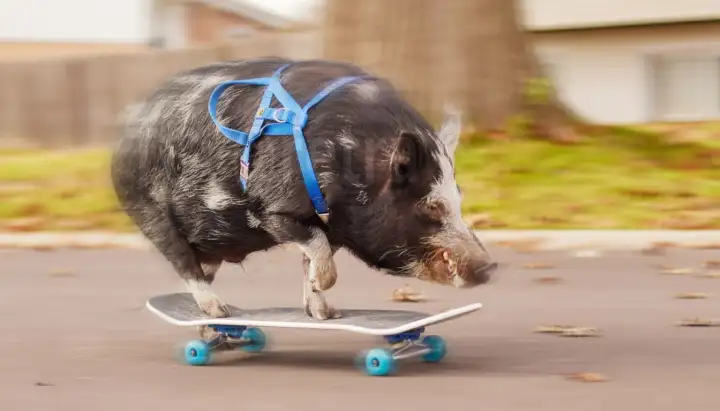 Одарённый поросёнок стал самой быстрой свиньёй на скейтборде. Одарённый поросёнок стал самой быстрой свиньёй на скейтборде.