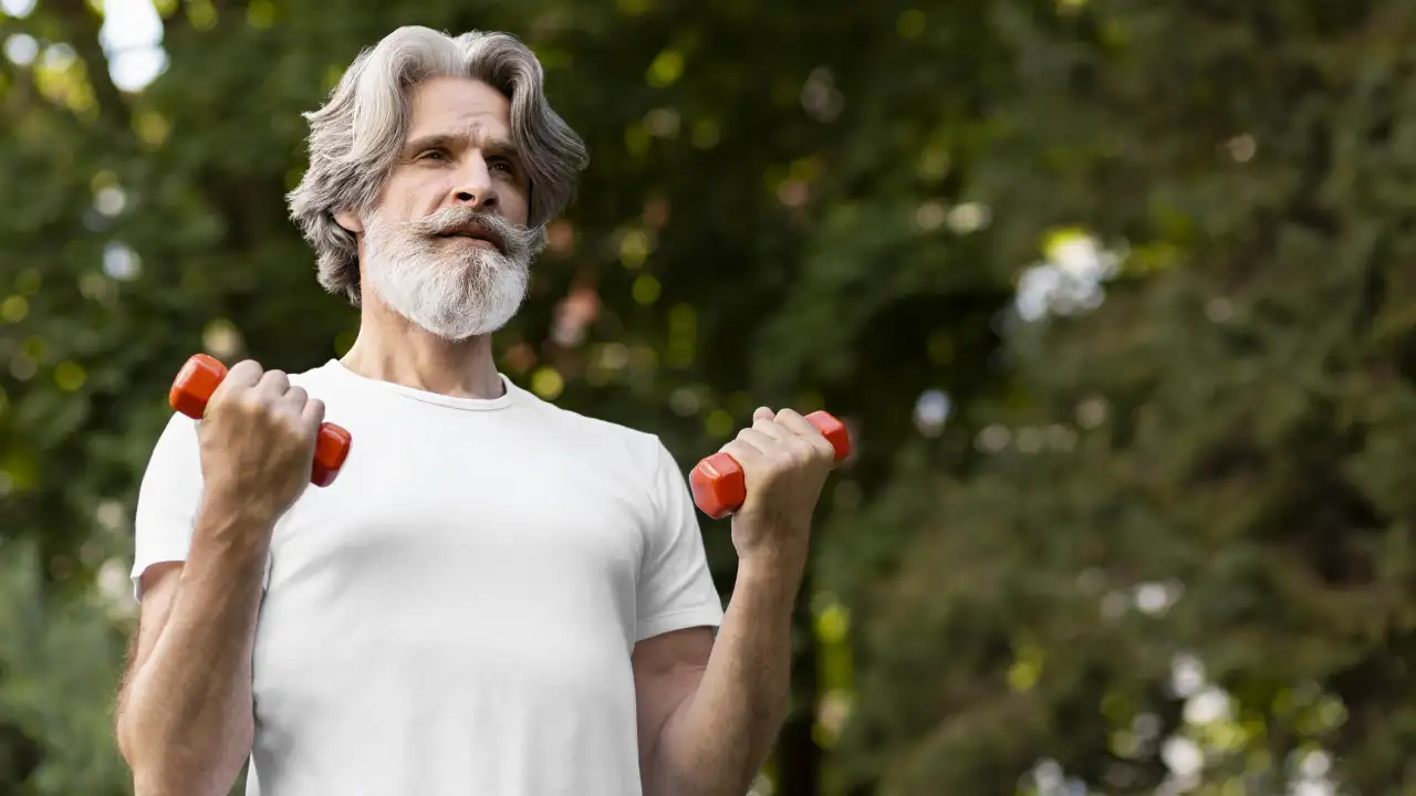 Мужчина тренируется.