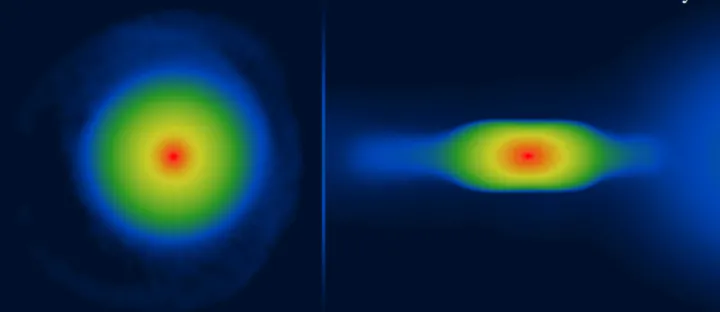Смоделированные изображения «плоской» протопланеты (слева и сбоку).