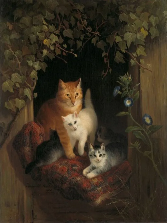 «Кошка с котятами», Генриетта Роннер-Книпм, 1844 г.