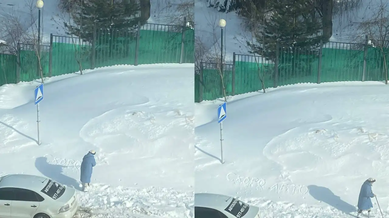 Бабушка написала на снегу «Скоро лето».