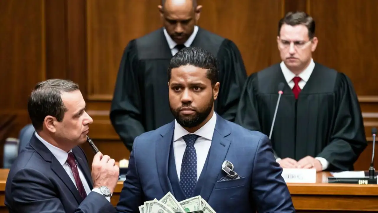 Мужчина с деньгами в суде.