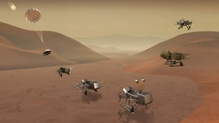 Подобно стрекозе, аппарат будет перелетать с места на место, чтобы преодолеть болотистую природу Титана.