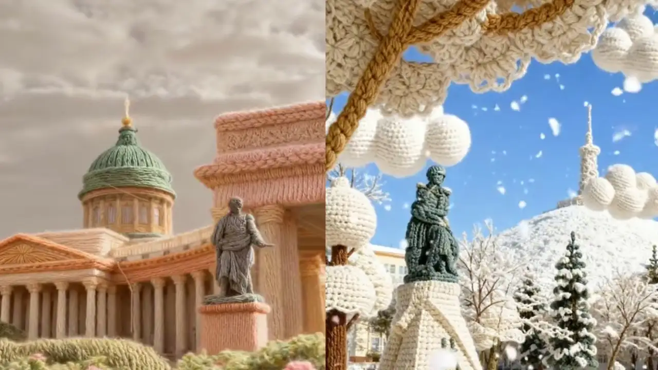 «Вязаные» города, созданные с помощью ИИ.