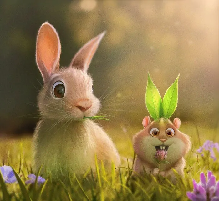 Кролик и хомячок.