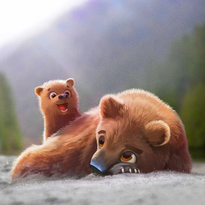 Мама-медведица и медвежонок.