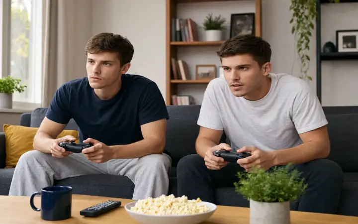 Друзья играют в видеоигры.