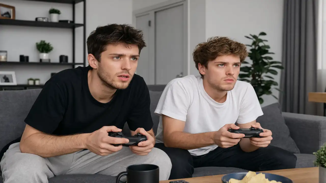 Друзья играют в видеоигры.