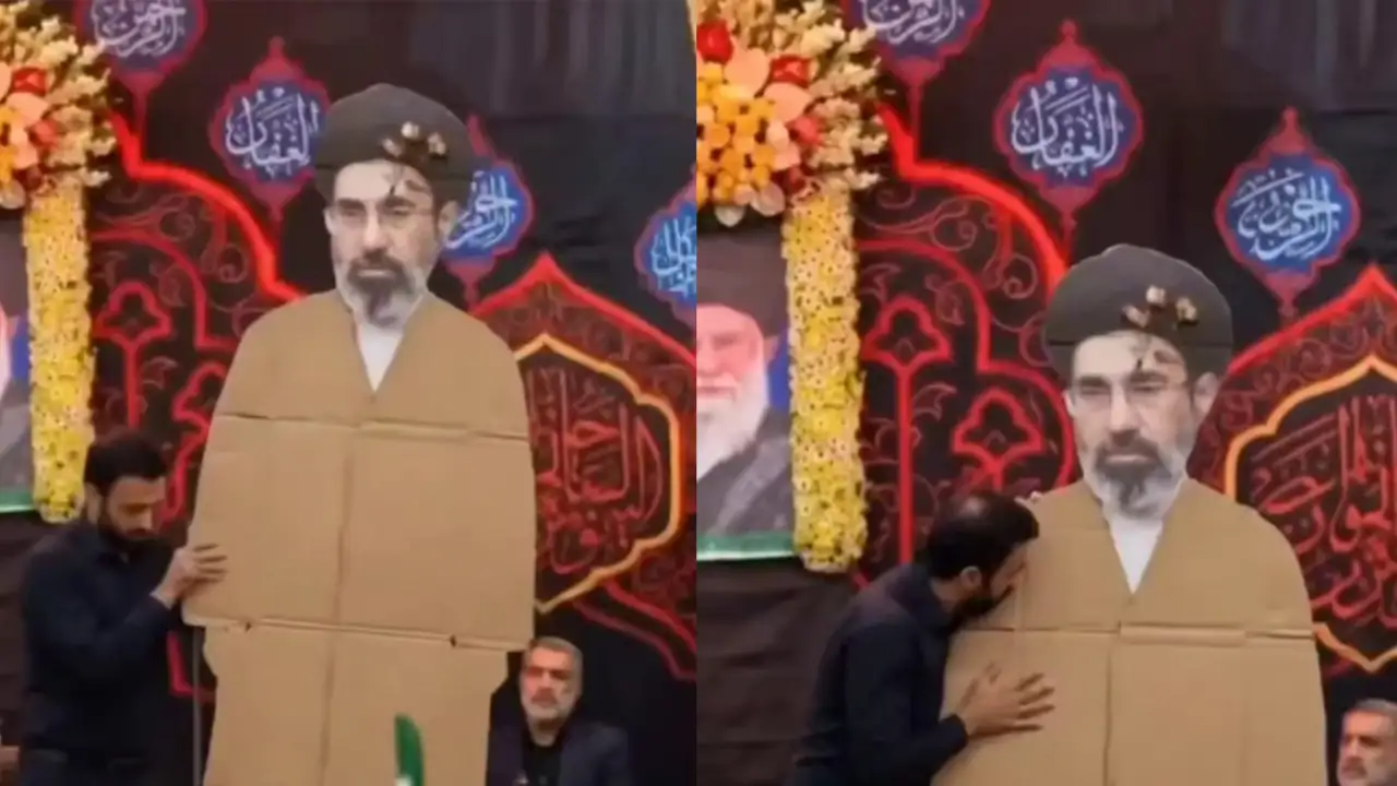 Картонная фигура новоназначенного верховного лидера Ирана аятолла Моджтаба Хаменеи.