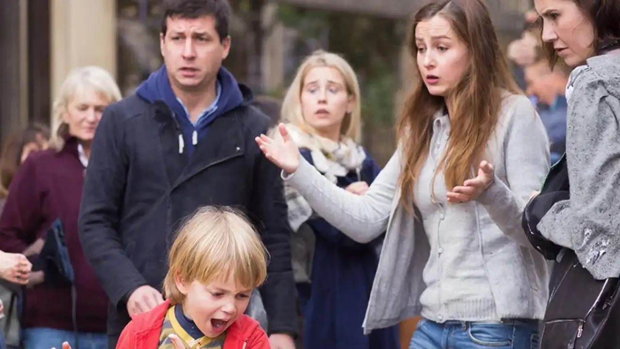 Родители в шоке, пока ребенок балуется.