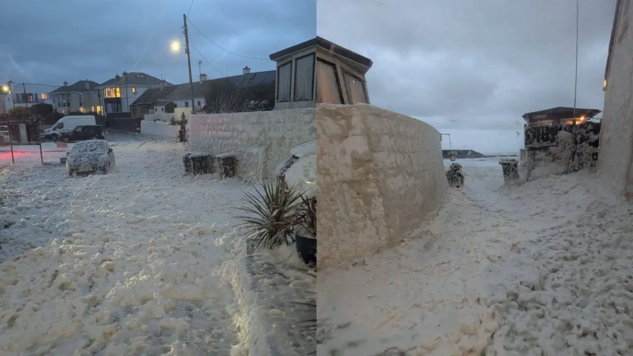 Пена в Ирландии из-за шторма.