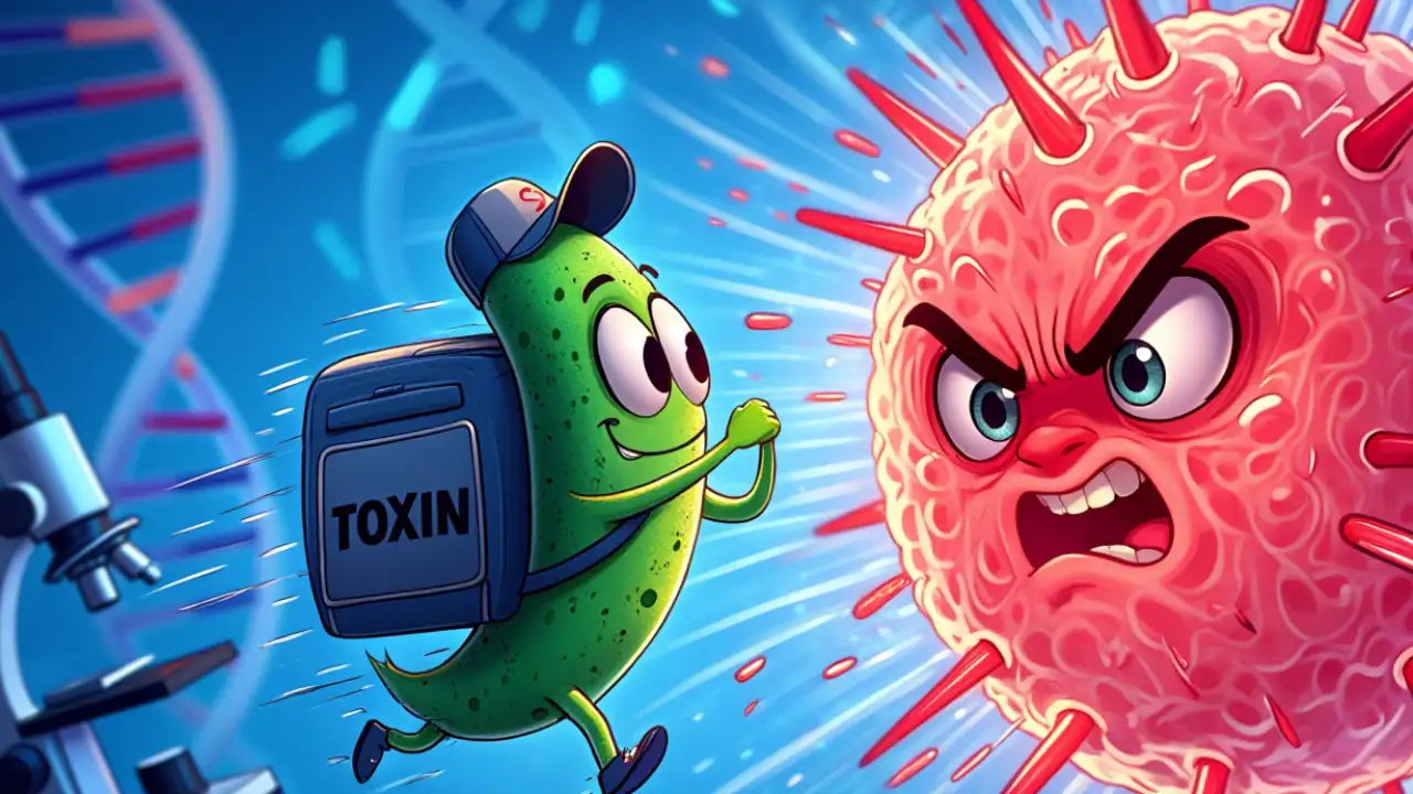 Бактерия доставляет яд к опухоли.