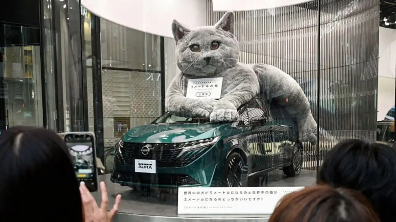 Трёхметровый кот на новой модели Aura от Nissan.
