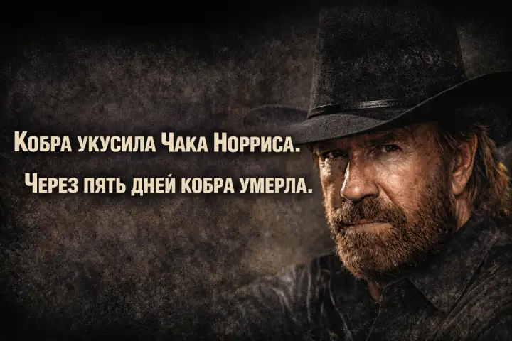 Кобра укусила Чака Норриса. Через пять дней кобра умерла.