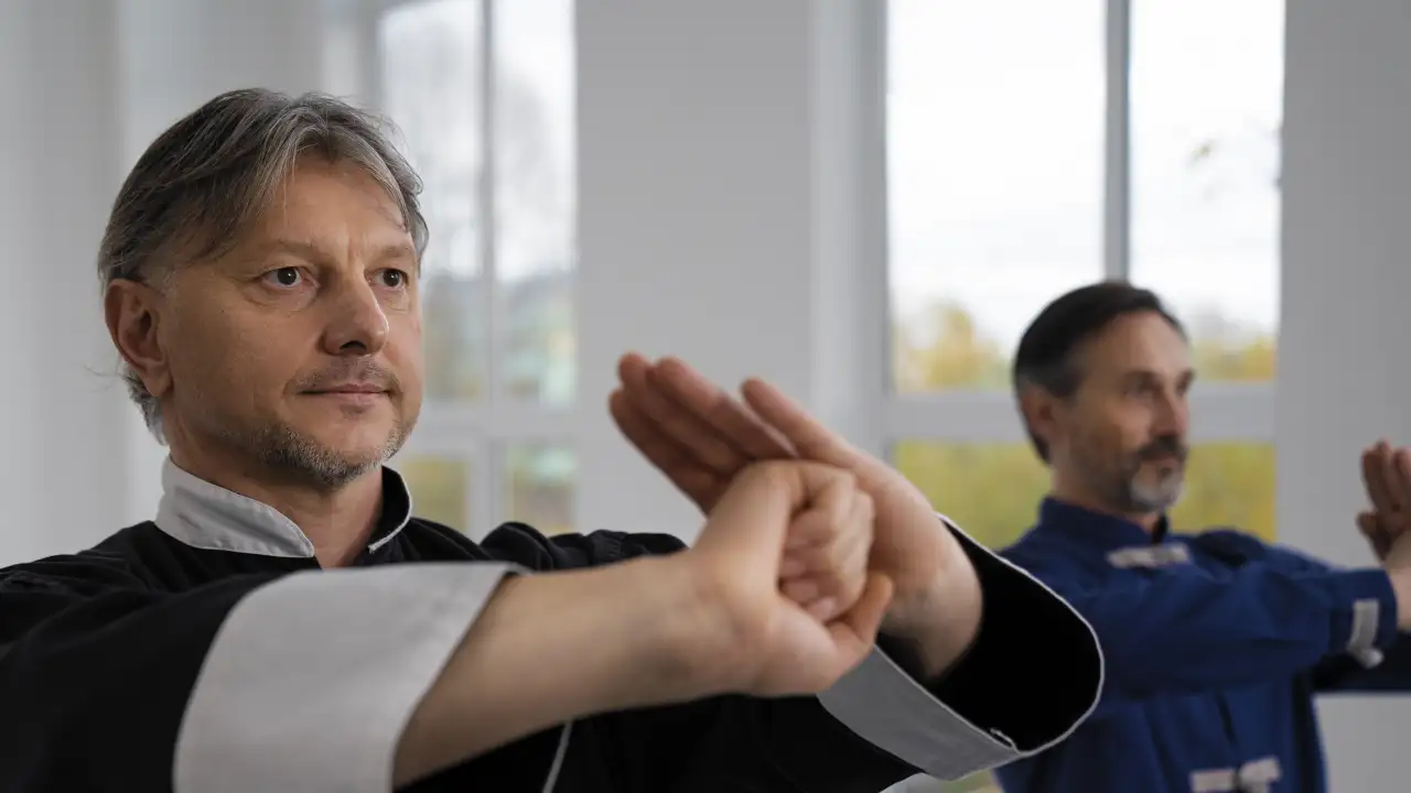 Люди тренируются.