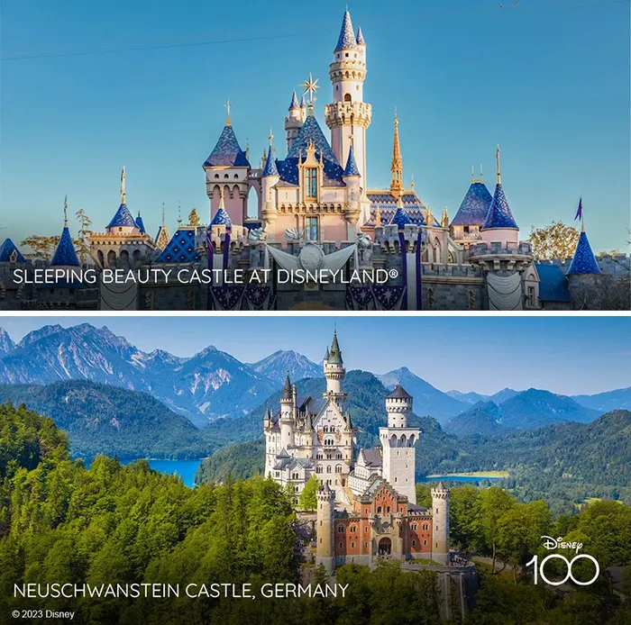 Замок Спящей красавицы в Диснейленде — замок Нойшванштайн в Германии.