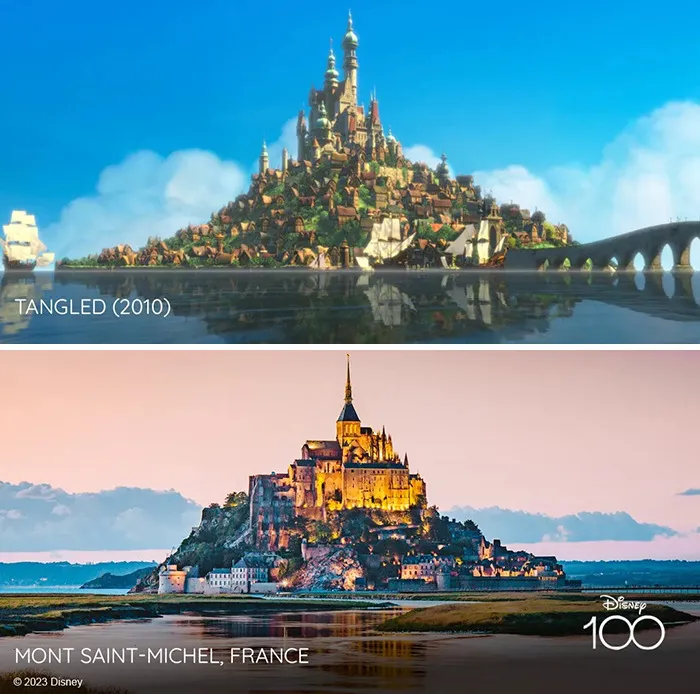 Замок из мультфильма «Рапунцель» — аббатство Мон-Сен-Мишель во Франции.