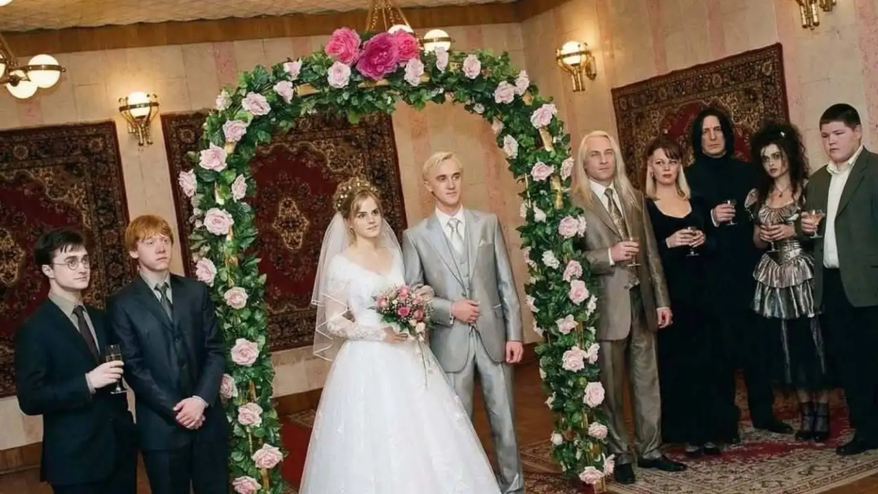 Нейросеть создала свадьбу Драко Малфоя и Гермионы в российской глубинке нулевых.