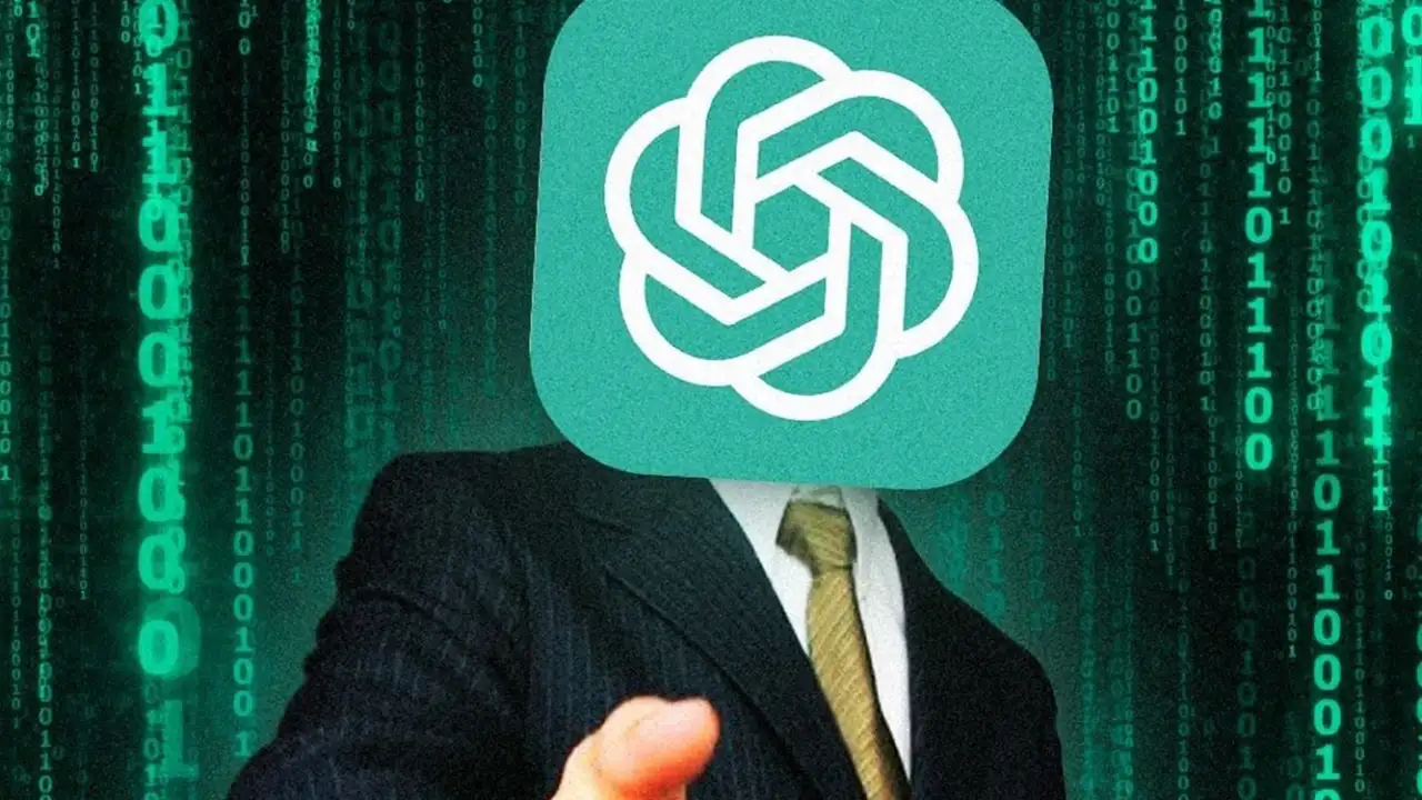 Человек-ChatGPT тянет руку.