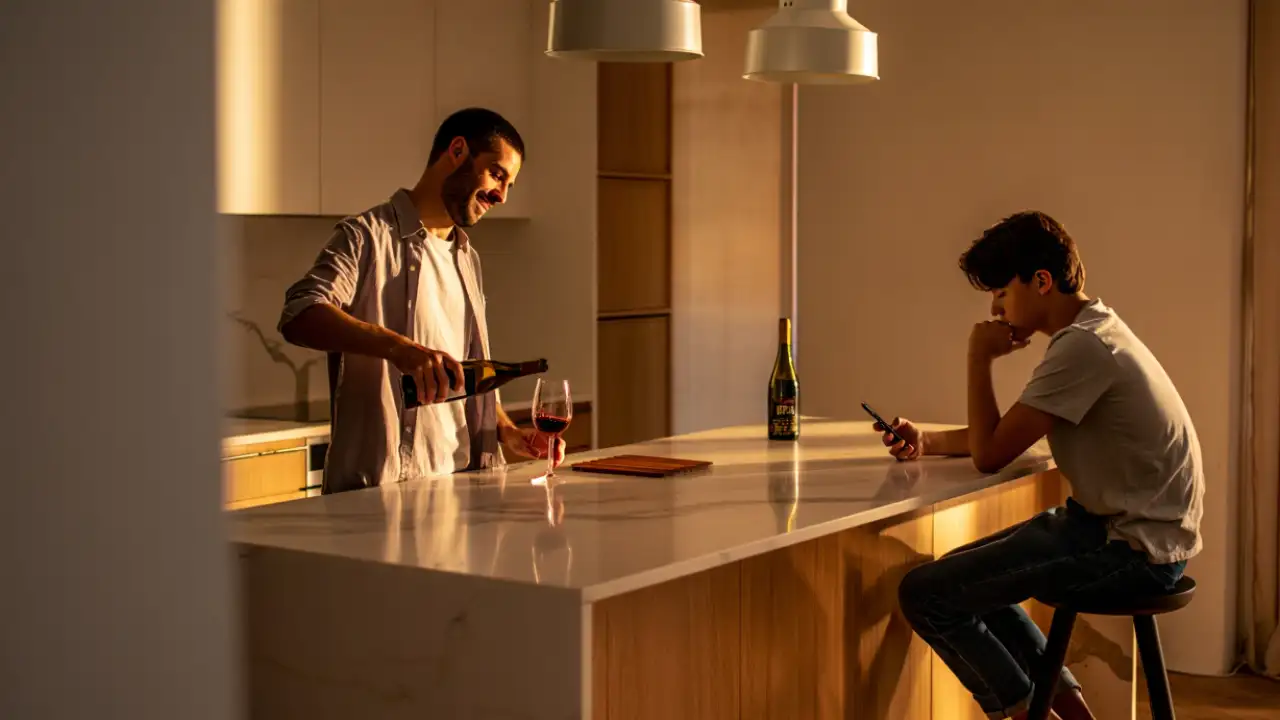 Отец и сын на кухне.