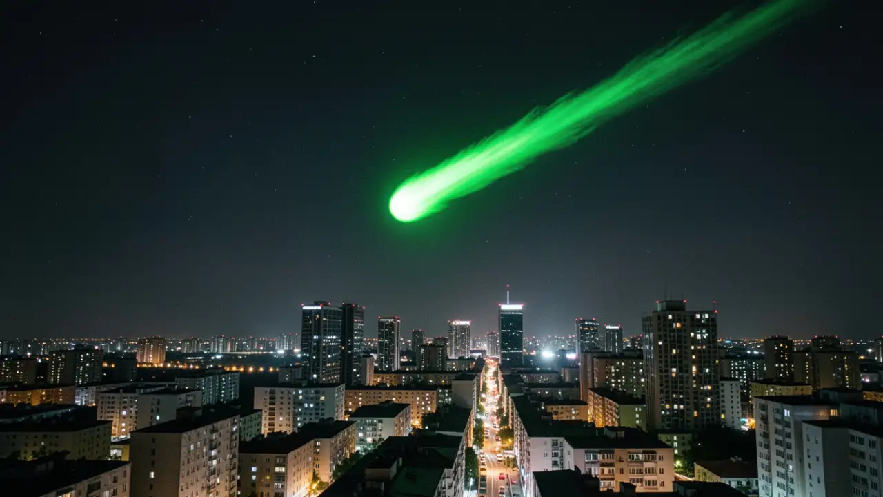 Зелёный объект в небе.