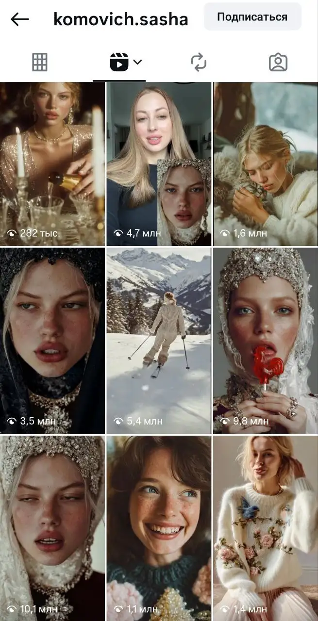 Количество просмотров на видео с новой нейросетевой звездой.