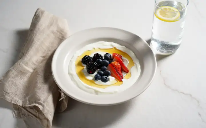 Йогурт с медом и ягодами. Йогурт с медом и ягодами.