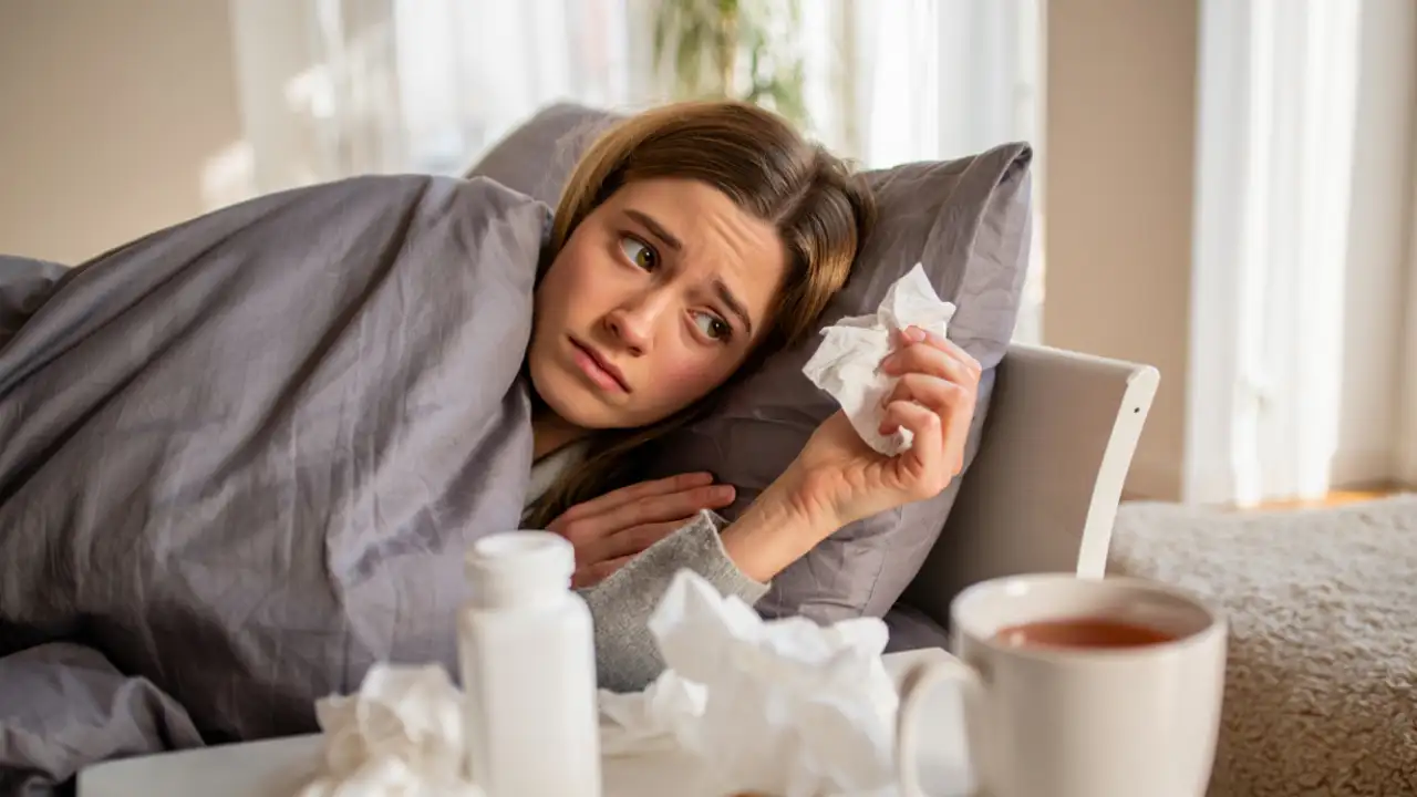 Девушка болеет.