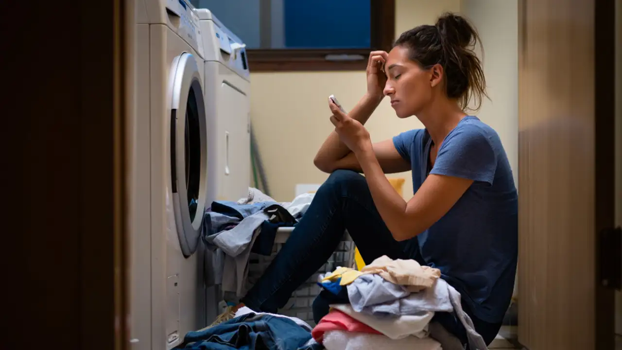 Девушка занимается стиркой.