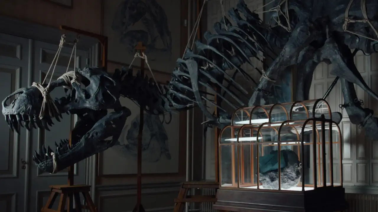 Скелет тираннозавра и сумка.