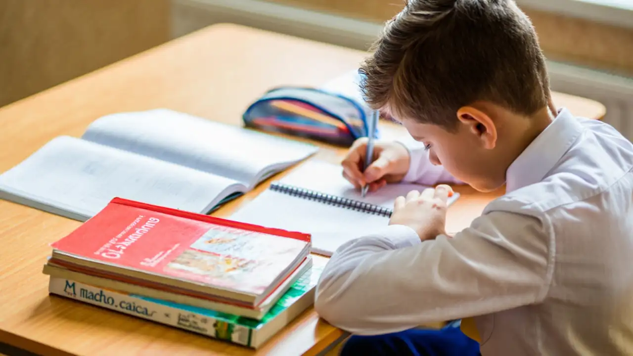 Ребенок за учебой.