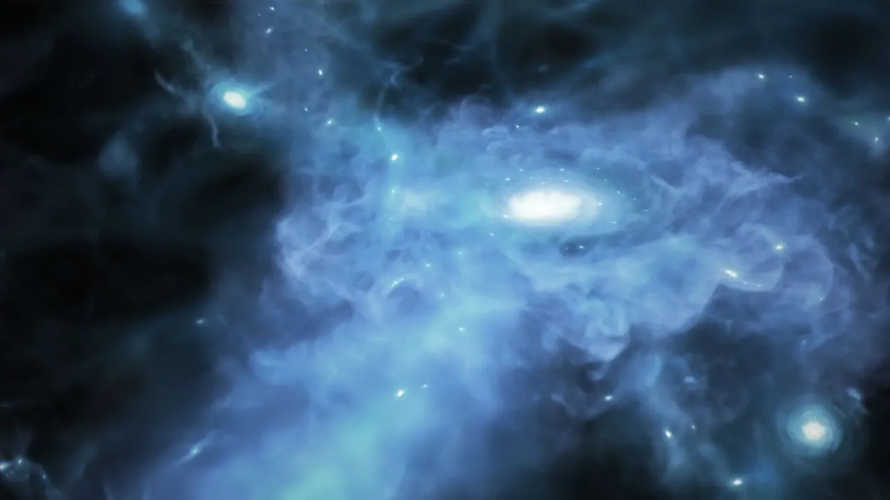 Иллюстрация показывает формирование ранних галактик.