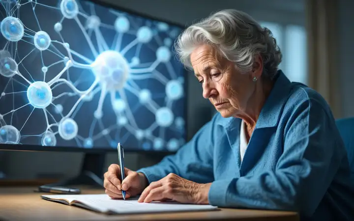 Женщина решает когнитивные тесты.