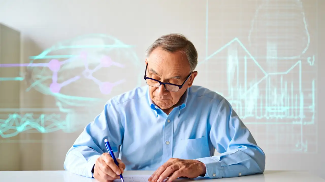 Мужчина решает когнитивные тесты.