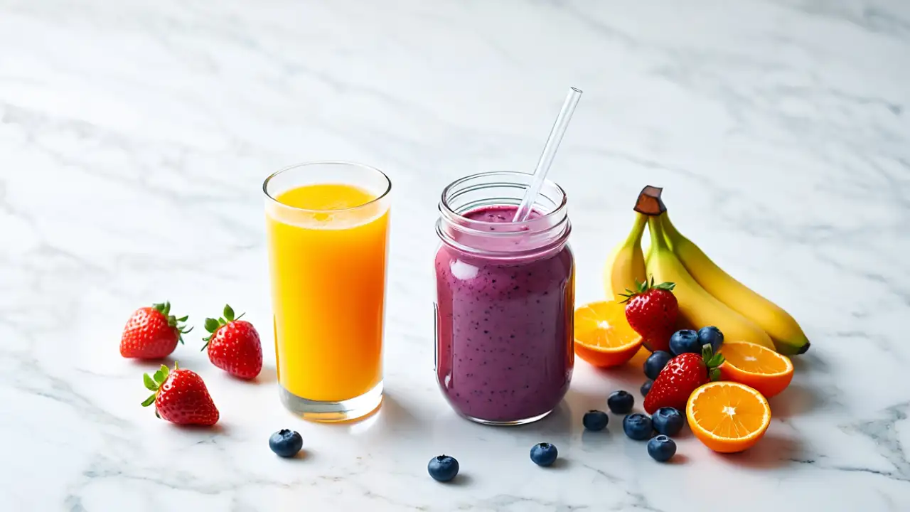 Сок, смузи и фрукты.