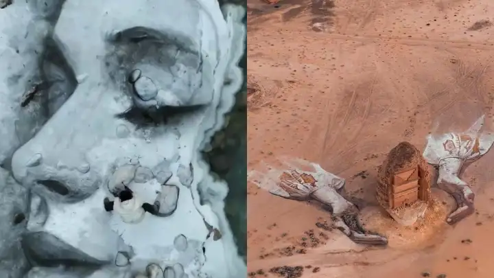 Художник рисует с помощью природы, которая в ответ уничтожает его искусство