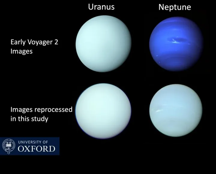 Сравнение ранних изображений с «Вояджера-2» и более поздних снимков Урана и Нептуна.