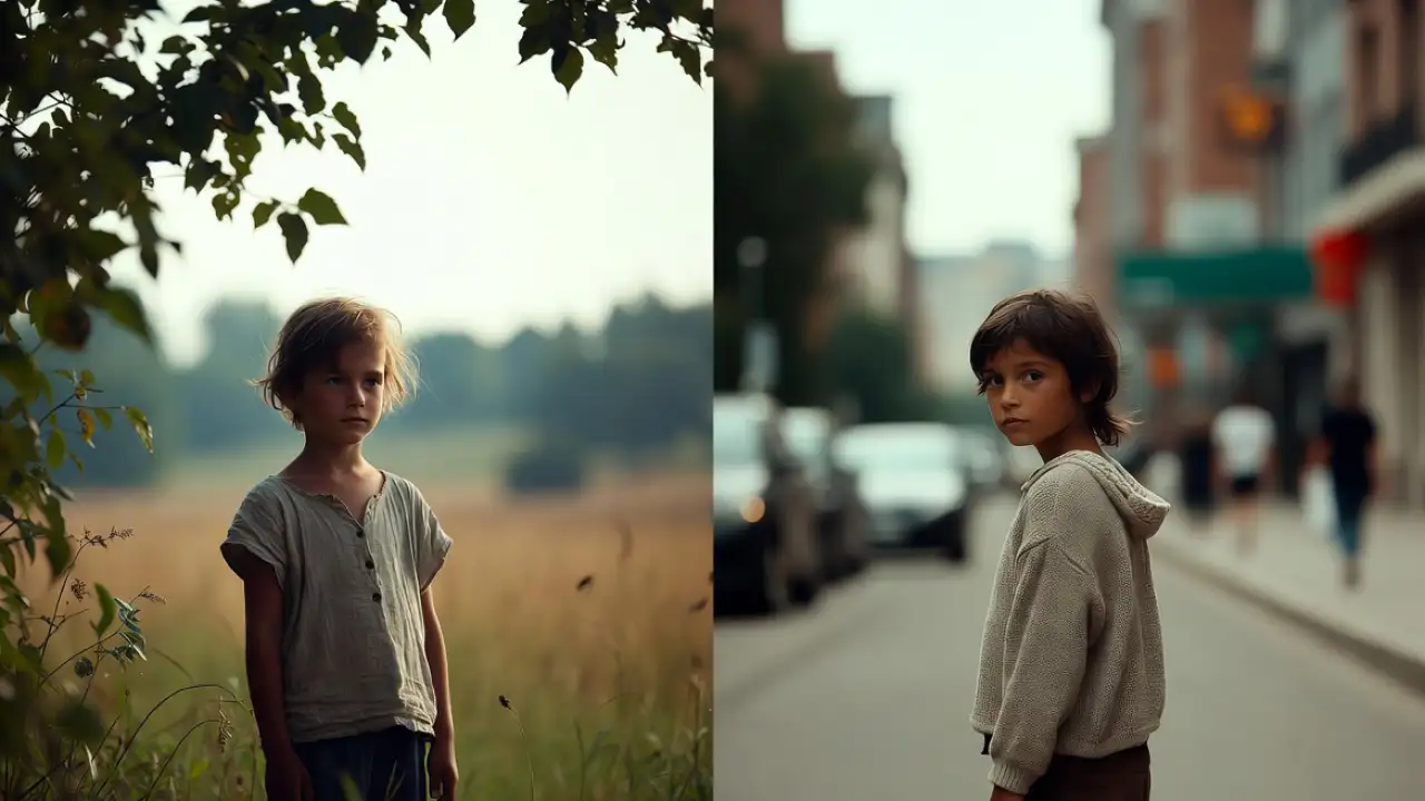 Ребенок из сельской местности и ребенок из города.