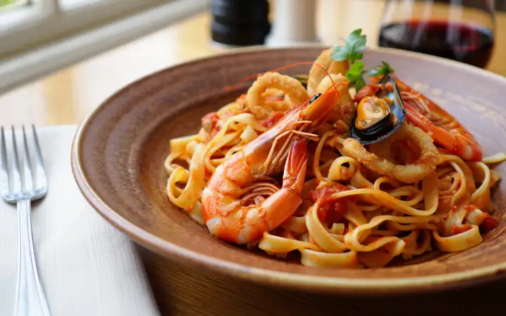 Паста с креветками.