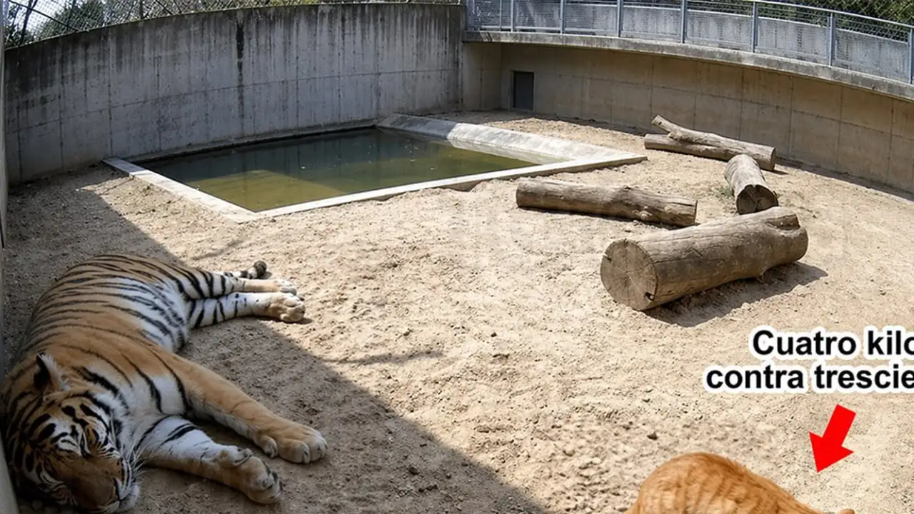 Наглый кот из Мексики четвёртый месяц подряд объедает тигра в зоопарке.