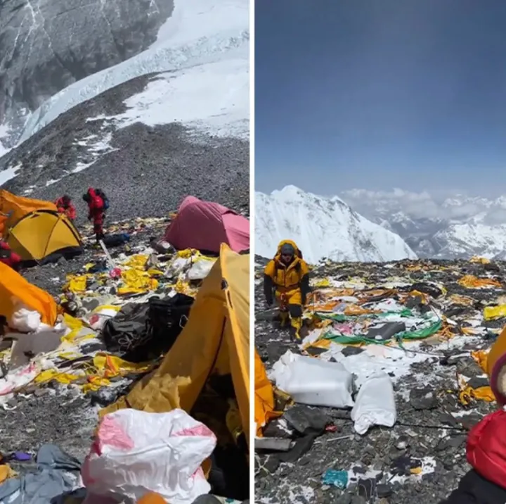 Мусор, который оставили туристы на Эвересте в мае 2023 года».